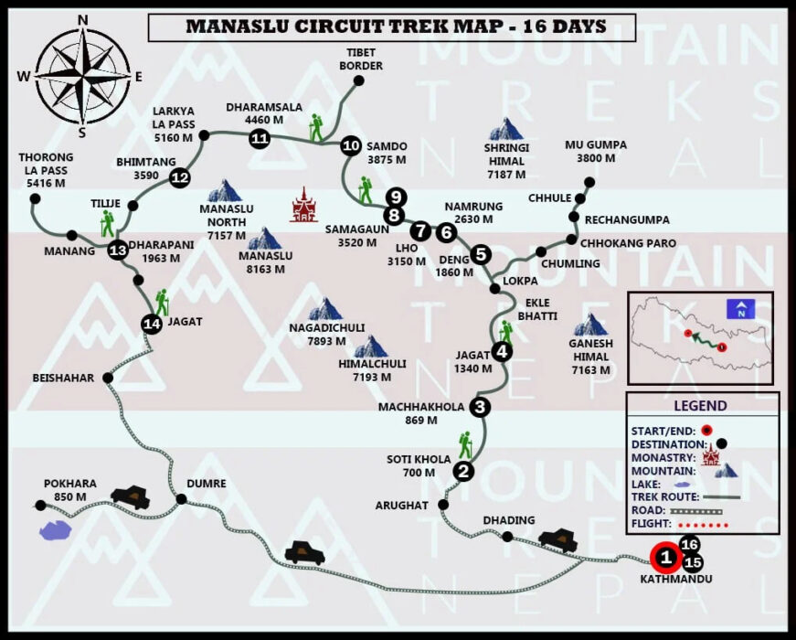 Manaslu Circuit Trek Map