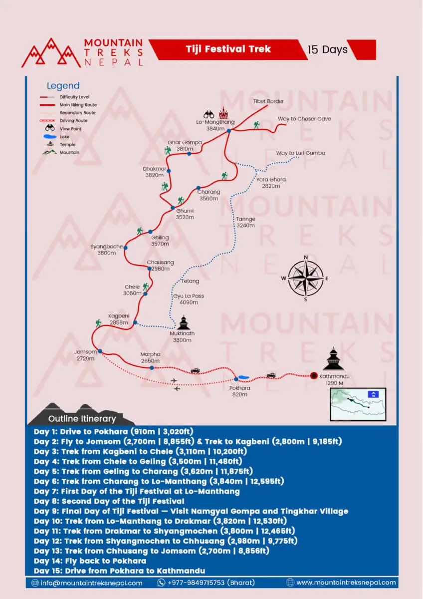 Mustang Tiji Festival Trek Route Map
