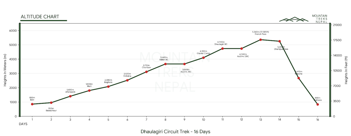 dhaulagiri circuit trek altitude chart