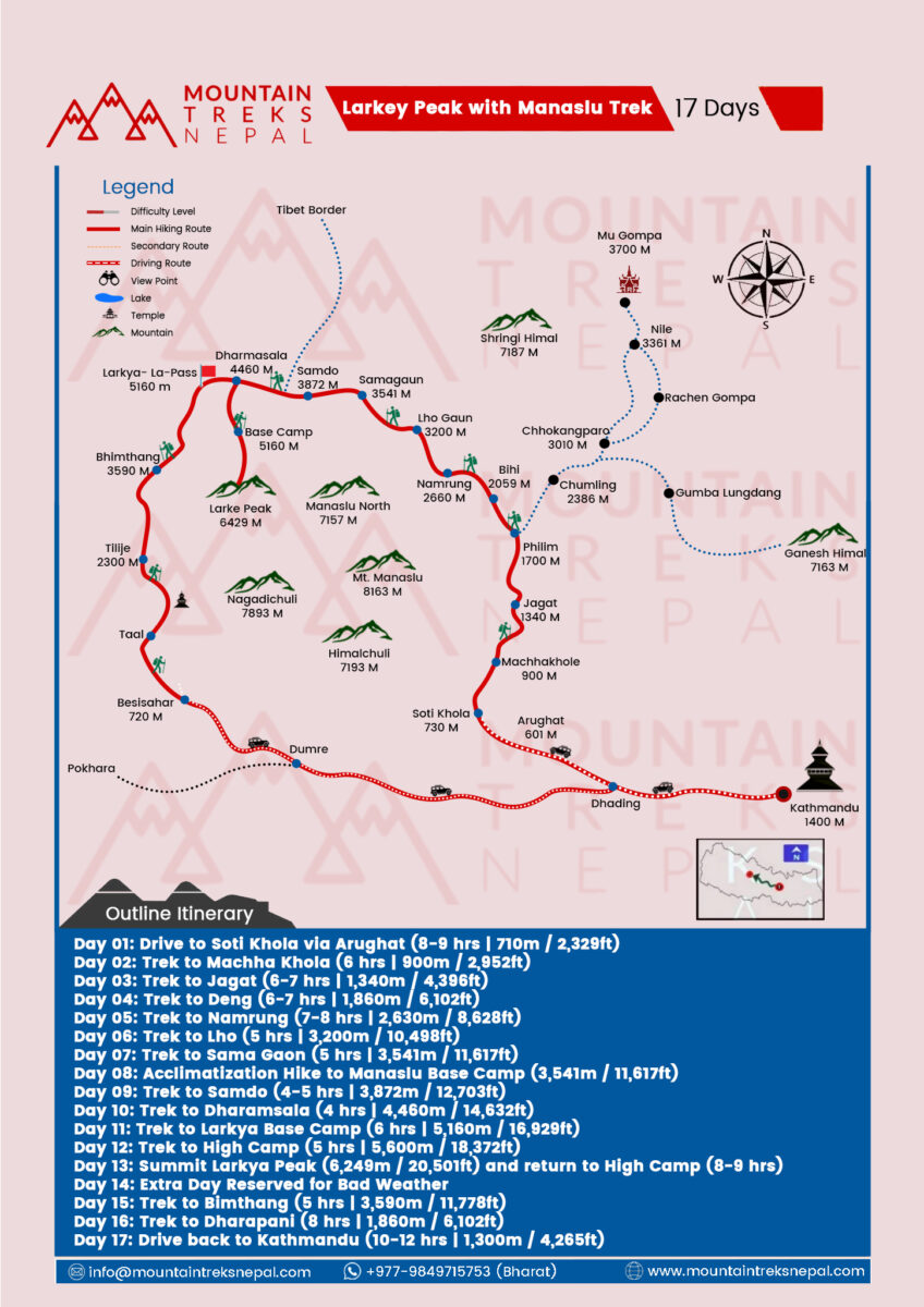 Larkya Peak Climbing with Manaslu Trek Route Map